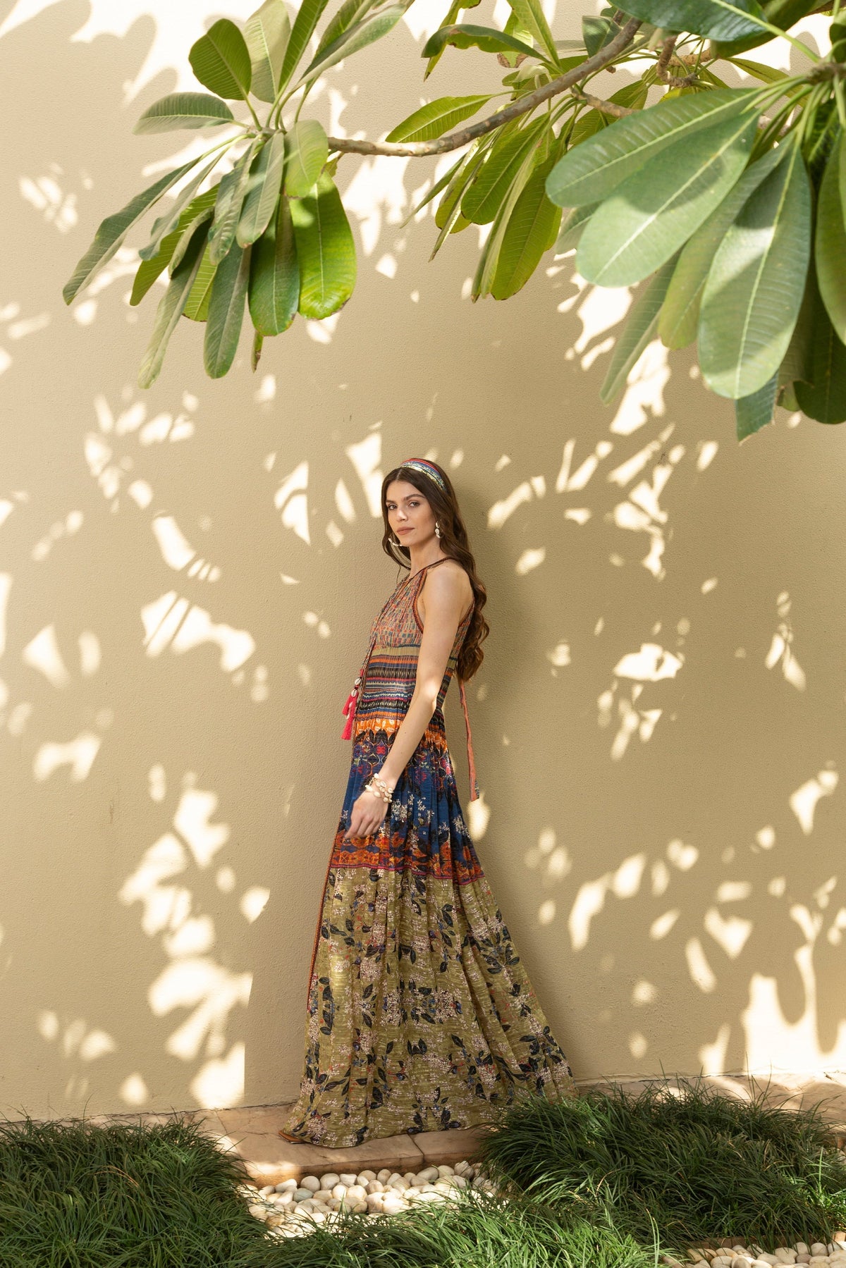 PARADISE FOREST MAXI SLIT DRESS