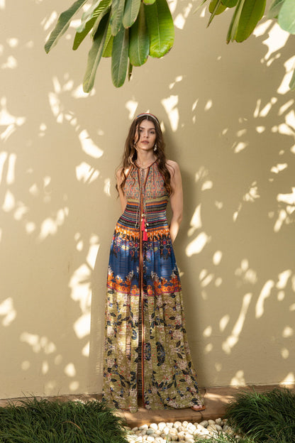 PARADISE FOREST MAXI SLIT DRESS
