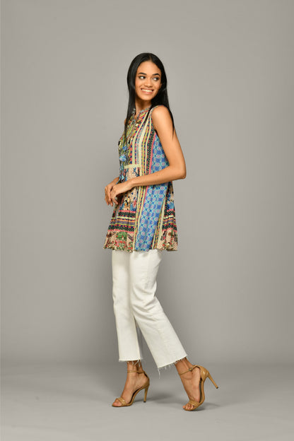 TROPICAL TILES SLEEVELESS TOP