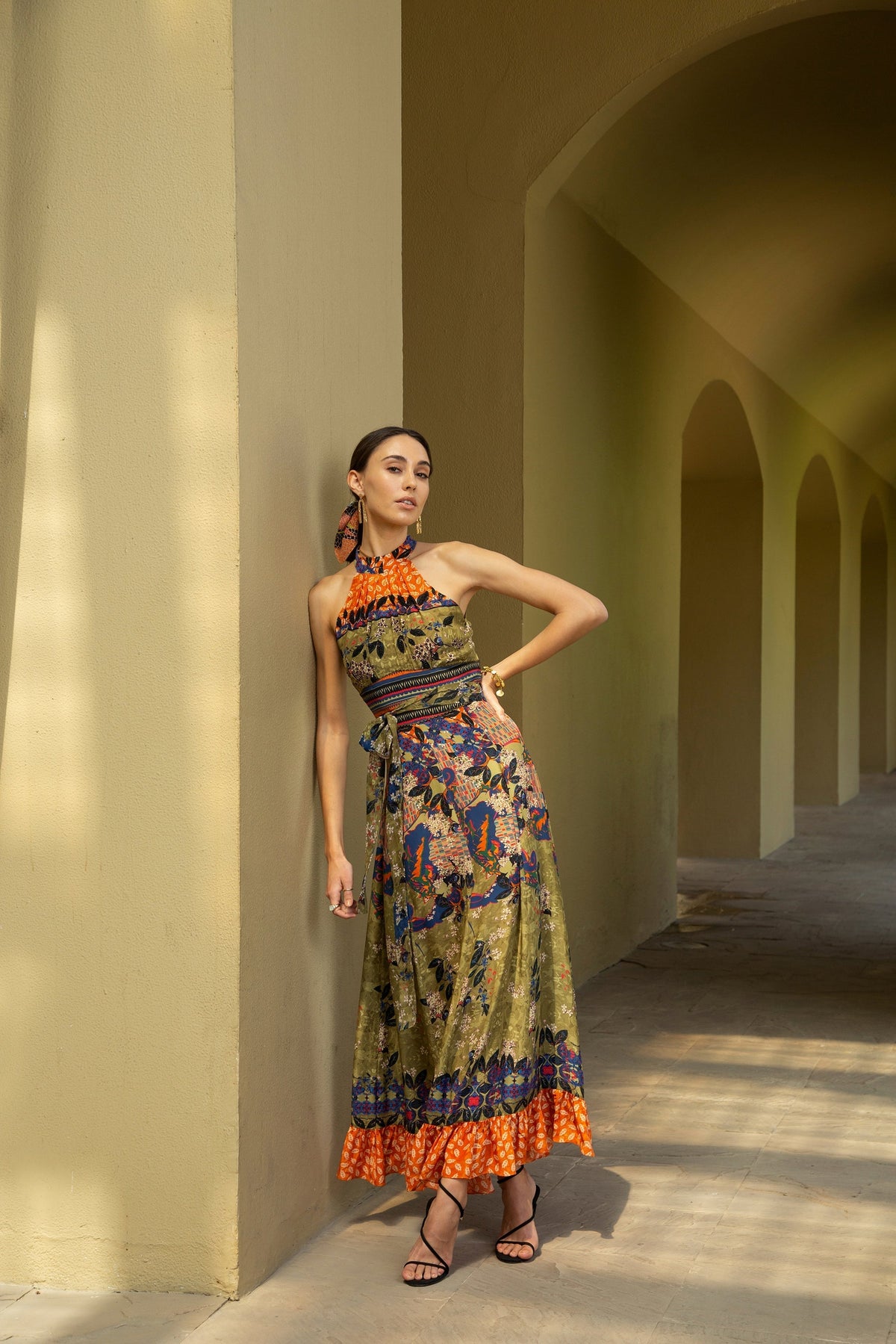 PARADISE FOREST HALTER MAXI DRESS