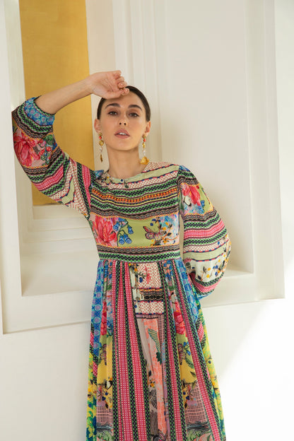 TROPICAL TILES MIDI DRESS