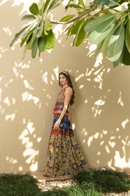 PARADISE FOREST MAXI SLIT DRESS